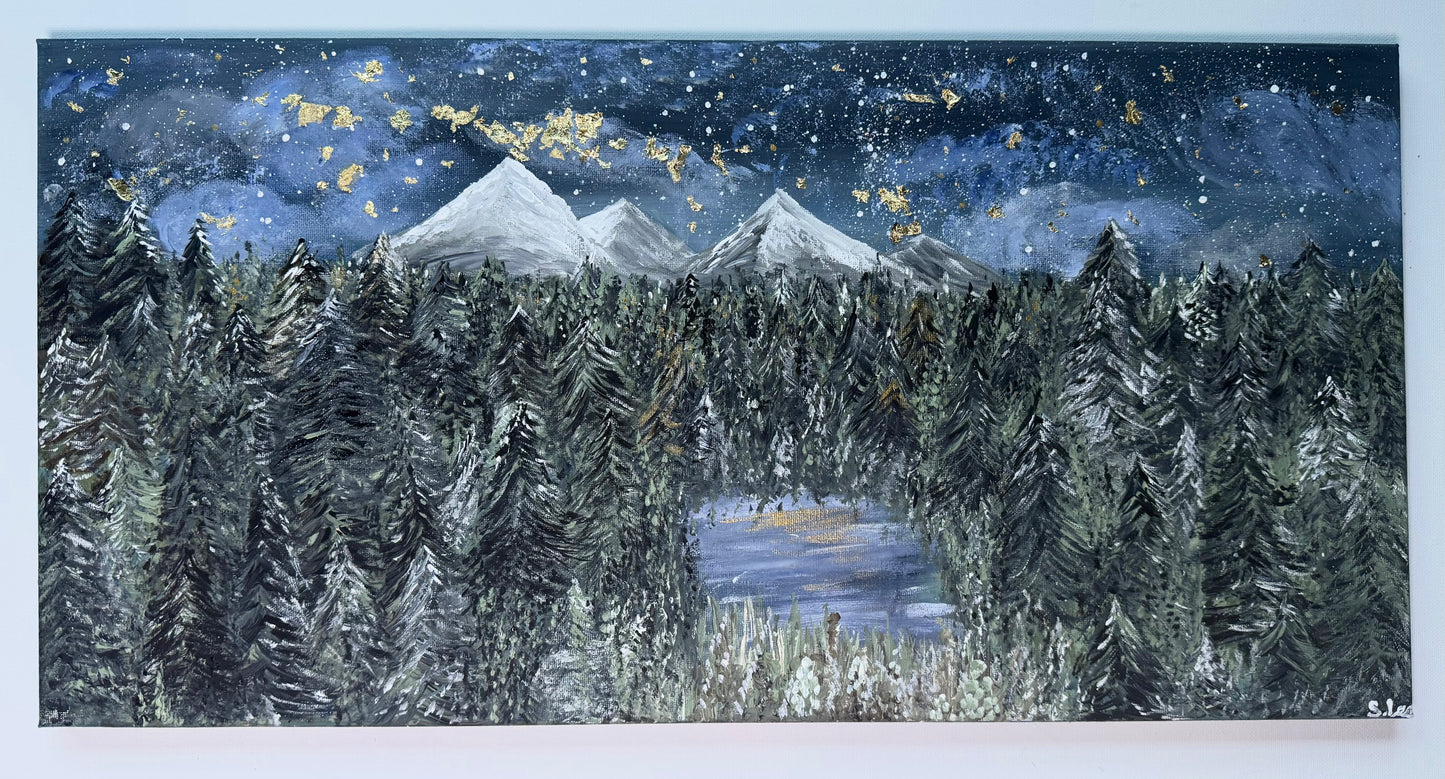 Snowy Peaks & Evergreen - Original Painting
