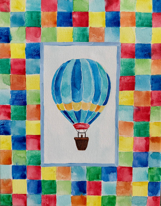 Colorful Hot Air Balloon Nursery Art - Original Painting - Playroom Decor - Baby Boy Nursery