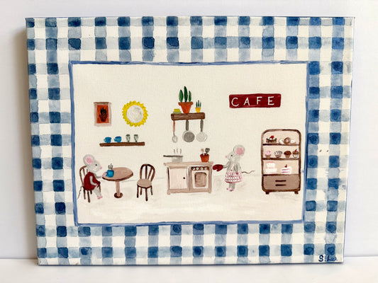 Kids Room/Playroom Wall Art - Original Painting - Little Mouse Cafe - Cute Playroom Decor
