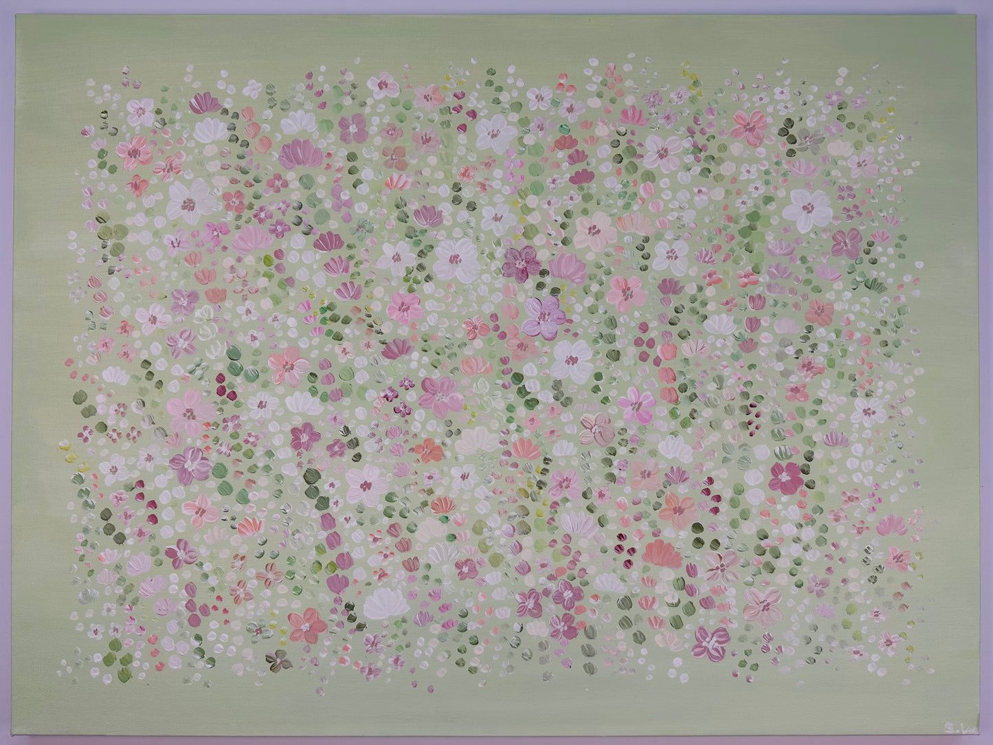 Sage & Pink Flower Garden - Original Painting