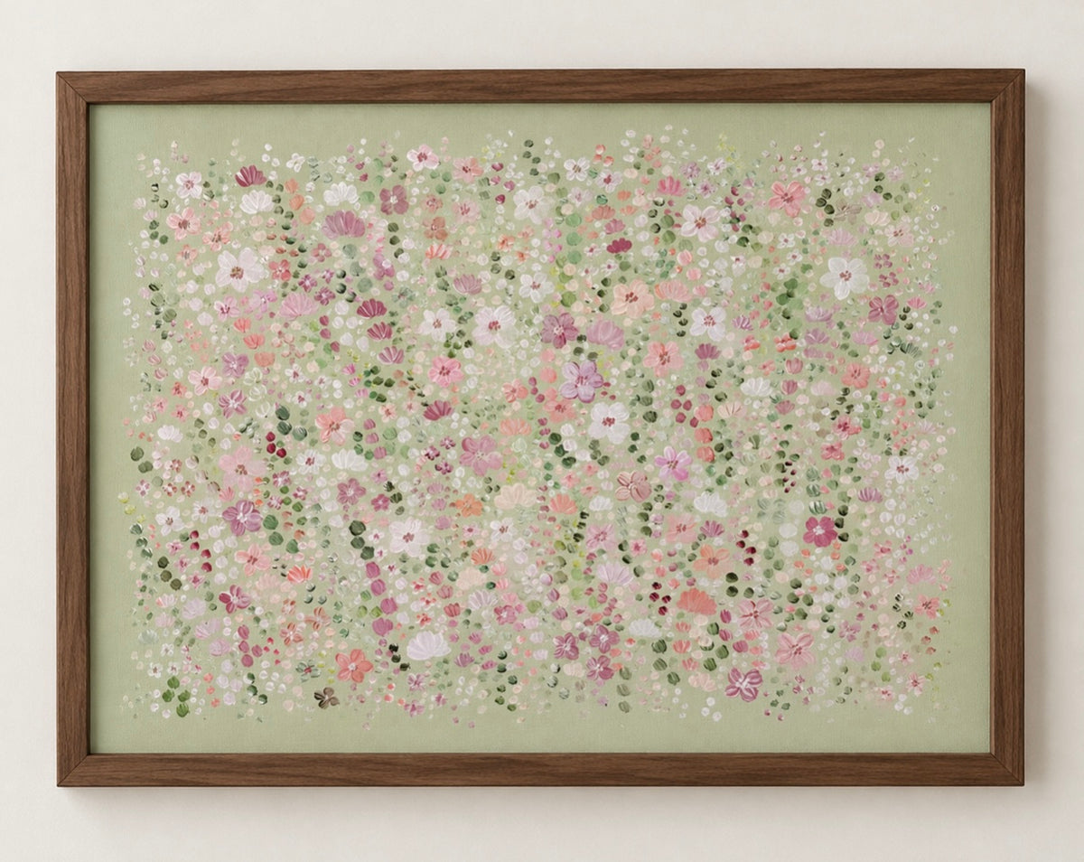 Sage & Pink Flower Garden - Fine Art Print