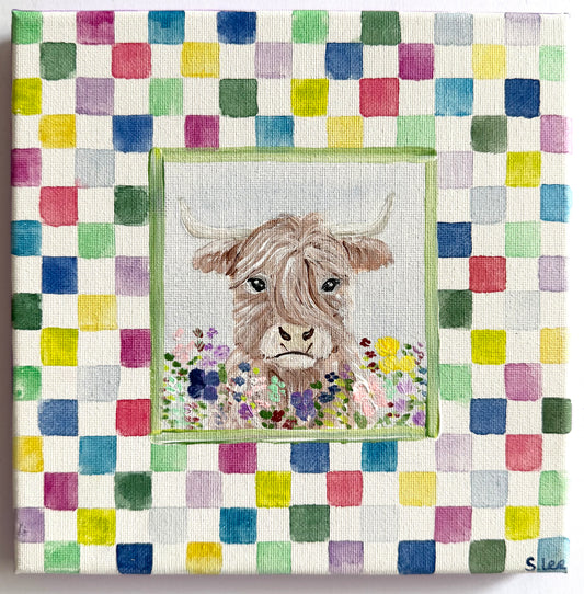 Floral Highland Cow - Original Painting